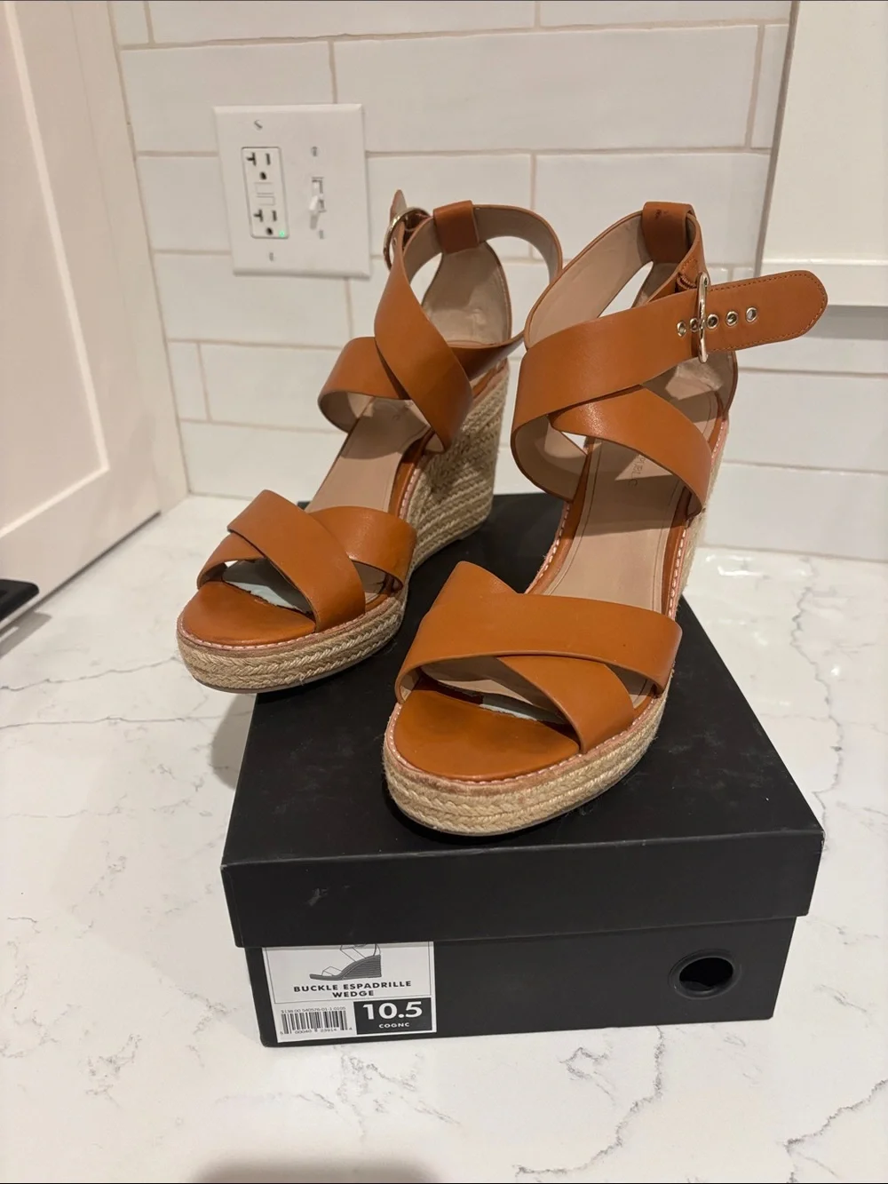 Banana Republic Cognac Leather Espadrille Wedge Sandals